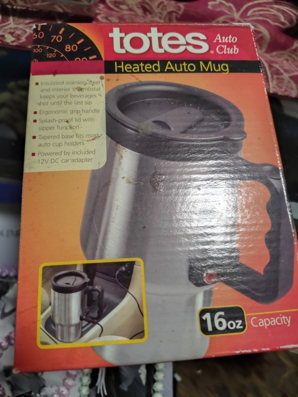 Totes Heated Auto Mug 16 Oz Size Stainless Steel Black 12V DC Adapter Non Slip