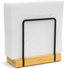 Napkin Holder for Table, Bamboo Iron Standing Napkin Dispenser for Kitchen Dinin