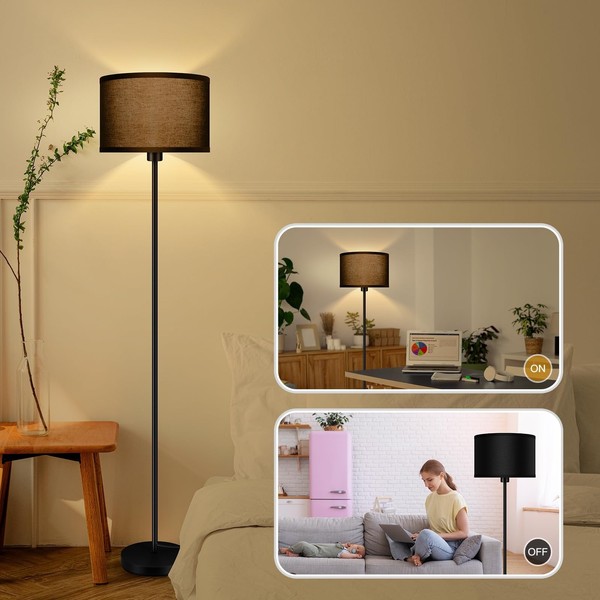 Stehlampe Led Leselampe Standleuchte Wohnzimmer Lampe Stoffschirm FußSchalter-image