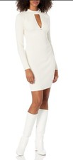 Guess Sz M Long Sleeve Mock Neck Cut Out Cambria Dress Dove White Sz M BNWT