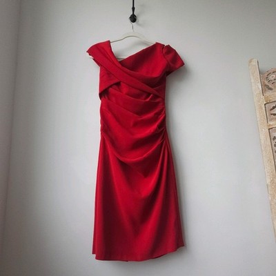 Talbot Runhof Red Gathered Asymmetric Cocktail Dress 36 US 4 | eBay
