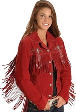 Women Native American Fringe Cowgirl Western Suede Leather Jacket Tassels Beads