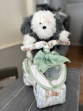TRICYCLE DIAPER CAKE   Baby Shower Gift Showstopper    WITH DOG STUFFY