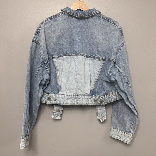 Zara Women’s Two Tone Cropped Denim Jacket W/ Attached Belt Size Small - Picture 5 of 8
