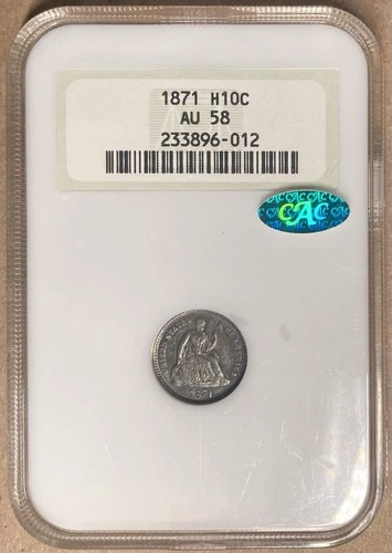 1871 NGC & CAC AU58 Liberty Seated Half Dime H10c - Old Holder