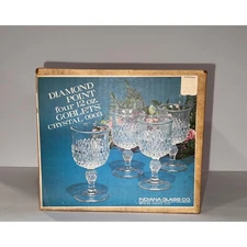 Indiana Glass Diamond Point Crystal Goblets 12 oz JCPenney Vintage Set of 3