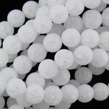 Matte White Cracked Crystal Round Beads Gemstone 15" Strand 6mm 12mm 14mm 15mm