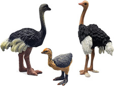 3 Pcs Realistic Ostrich Family Figurines Cake Topper, Plastic Wildlife Animal To