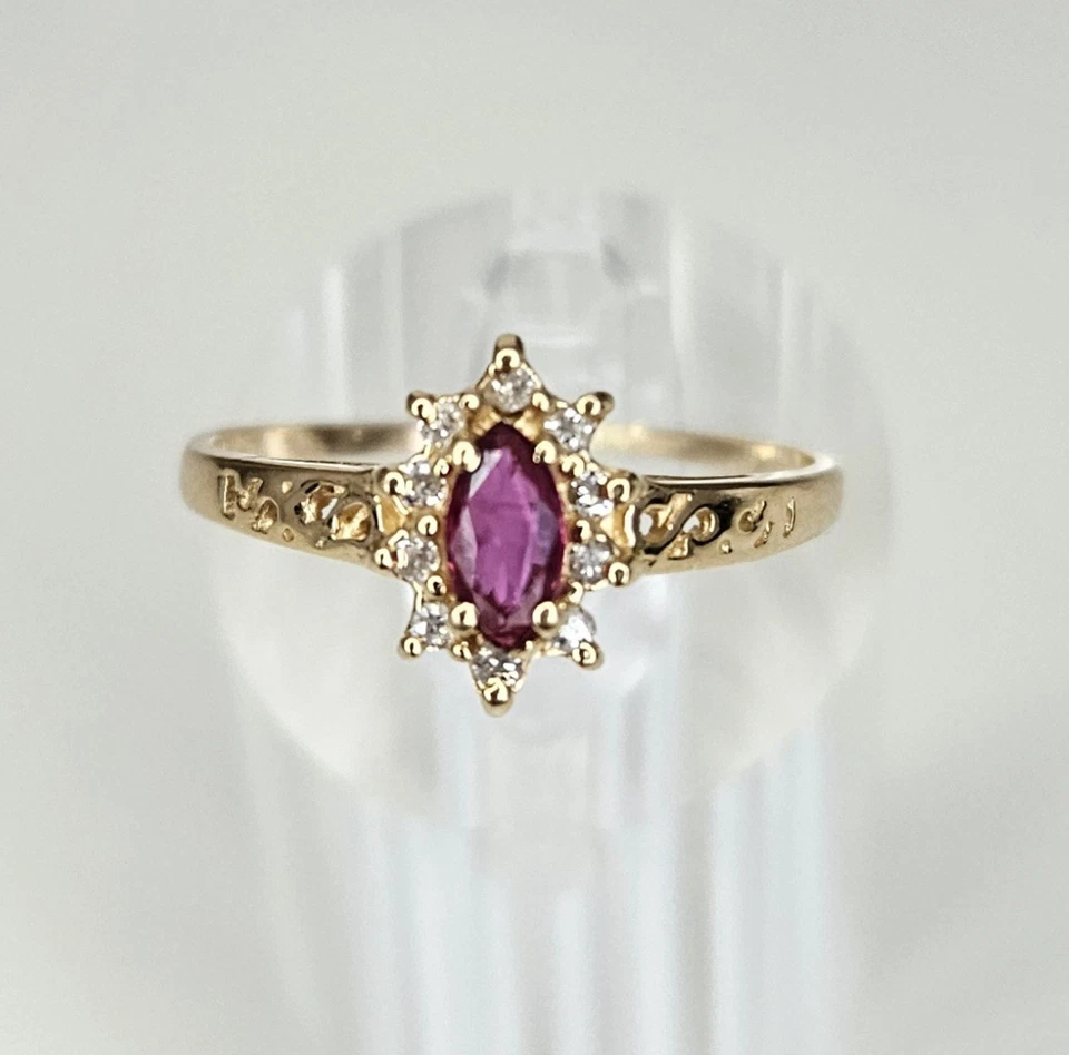 Impresionante anillo de diamantes y rubíes de oro de 14 K  Foto 2 de 4