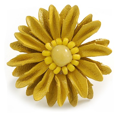 40 mm Lederring Gänseblümchen Blume in gelb/verstellbar