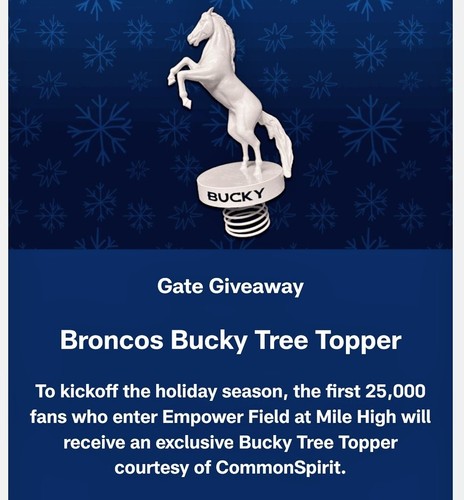 Denver Broncos Limited Edition Bucky Tree Topper 2024 Monday Night Giveaway