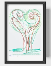 GUAJARDO Original Expressionism Heart Tree 9X6 Paper Signed Art