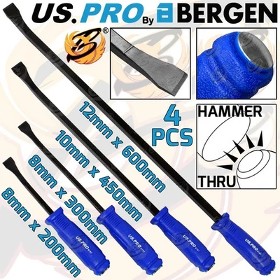 US PRO 4PC Pry Bar Set Jemmy 200mm 300mm 450mm 600mm Go-Thru Lever Bars Wrecking - Image 1 of 4