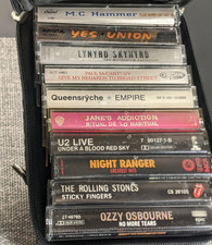 10 Cassette Lot w Case, Mostly Hard Rock, Ozzy Skynyrd Queensryche Jane's Stones