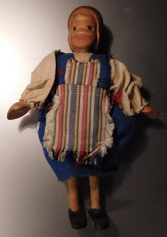 Antique Hand Made Wooden Girl Doll 6 1/2 inch