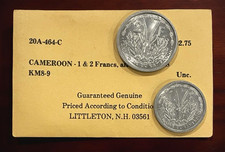 UNC 1948 French Cameroon 1 & 2 Francs Coins Littleton Coin Company NH Gazelle