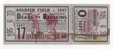 September 17, 1947 Chicago Bears vs Washington Redskins Full Ticket Sid Luckman