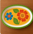 Retro Inspired Floral Plastic Serving Tray Platter 16”x11” Oval