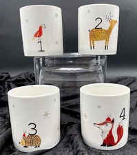 4 German Ideal Home Range "Merry Christmas My Deer" Cups, Bird/Fox/Hedgehog/Deer