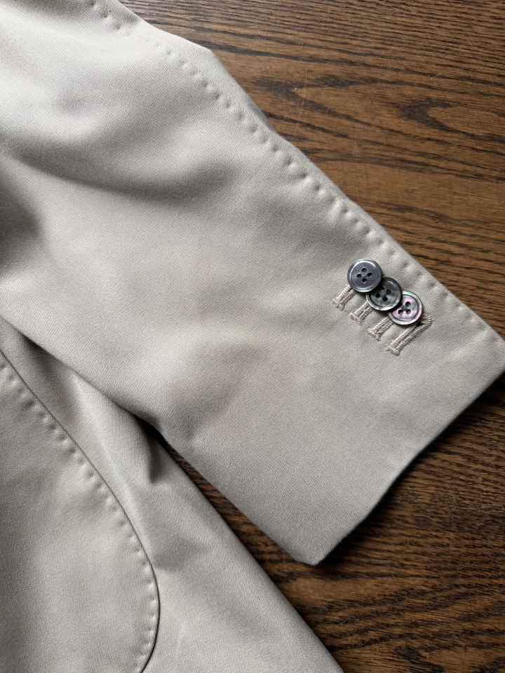 Custom Marzoni Beige Cotton Suit 3/2 Roll Patch Pockets 42L - Image 3 of 4