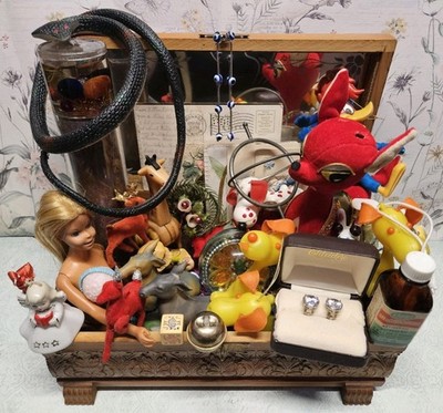 Antique To Vintage Treasure Chest Junk Drawer Lot Keepsakes Neat Finds