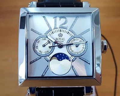 Mens Ladies Silver Royal London 21165.05 Lunar Moonphase Calendar Date Watch NEW