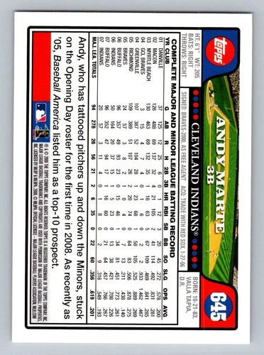 Andy Marte Third Baseman Cleveland Indians Topps 2006 Card 645 - Picture 3 of 12