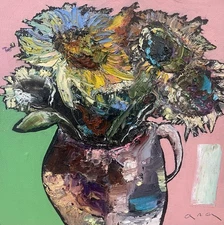 Original abstract painting oil on canvas board 8x8 in by Anastasiya Kimachenko