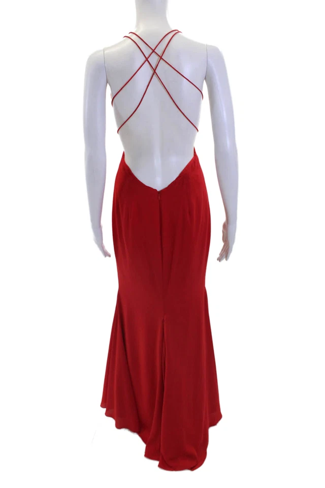 Vestido de mujer Fame and Partners con cuello en V sin mangas alto-bajo rojo brillante talla 4 Foto 3 de 4