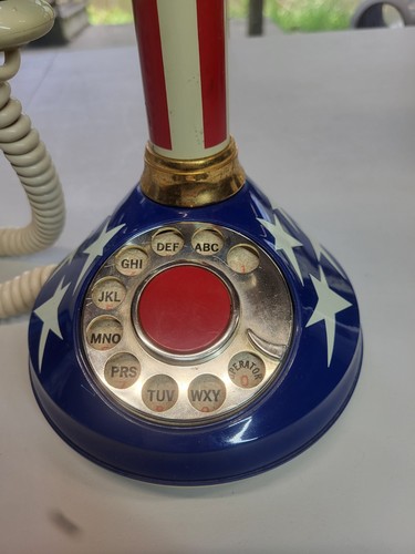 Telefono Rotante Vintage Deco-Tel Anni 70 Bandiera Americana Candeliere Americana USA  - Foto 6 di 12