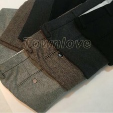 Many Color Mens Wool Tweed Herringbone Trousers British Slim Warm Straight Pants