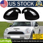 2Pcs Gloss Black Mirror Cover Cap For Mini Cooper R55 R56 R57 R58 R59 R60 R61 US