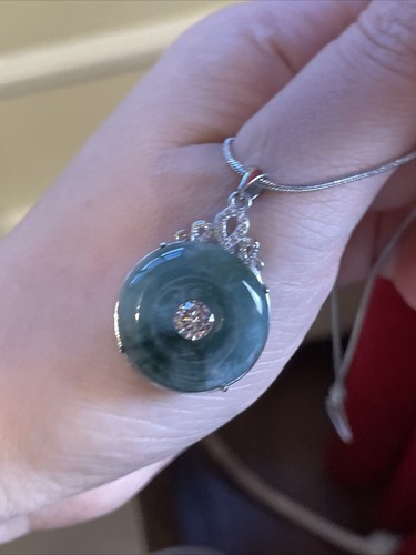 Certified Jadeiet Donut Pendant 翡翠玉環平安扣 飄花 S925純銀鑲嵌 - Picture 10 of 11