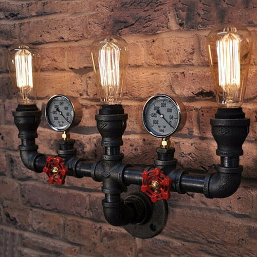 American Retro Wall Sconce Multi Head Steampunk Pipe Wall Mount Light Fixture - Picture 4 of 18