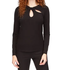 Michael Michael Kors Womens Twisted Keyhole Long sleeve Top, Black B4HP
