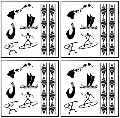 Old Hawaii Hawaiian Tapa Surfer Hook Map Temporary Tattoos - 4 Complete Sets