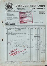 ULM, Rechnung 1937, Pflug-Fabrik Gebrüder Eberhardt
