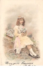 Illustrator - No. 66078 - Young Woman Sitting In The Grass With Flowers