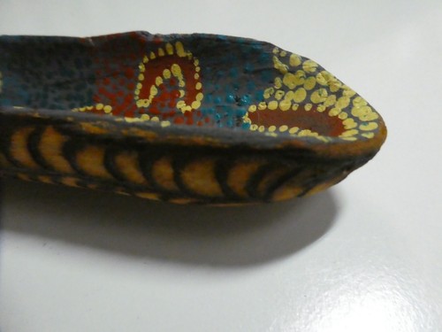 VINTAGE AUSTRALIAN WIRE BURNT HAND DOT PAINTED ABORIGINAL COOLAMON BOWL - Picture 9 of 9