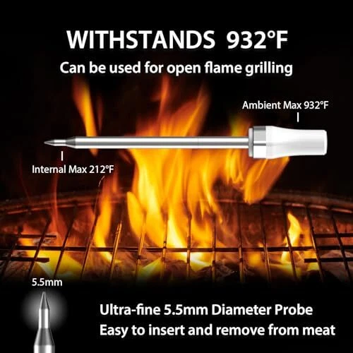 Meat Thermometer For Grilling And Cooking 932f Hightemperature 229ft Range Digit