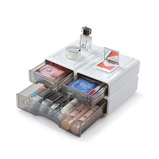 White Desktop Drawers for Paper, Stackable Office Storage Drawers for Desk,