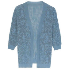 Women Faux Silk Knitted Cardigan Cutout Thin Short Sweater Shawl 3/4 Sleeve