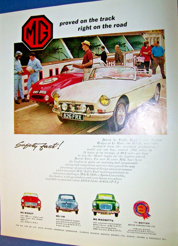 1964 MG MGB British mag car ad -"proved on the track right on road"