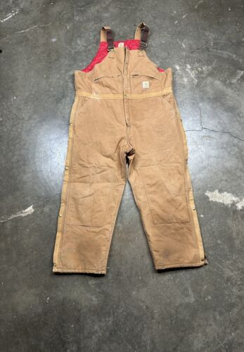 Vintage Distressed Carhartt Mens Bib Carpenter Overalls Size 48x30 Quilt Lined - Picture 1 of 5