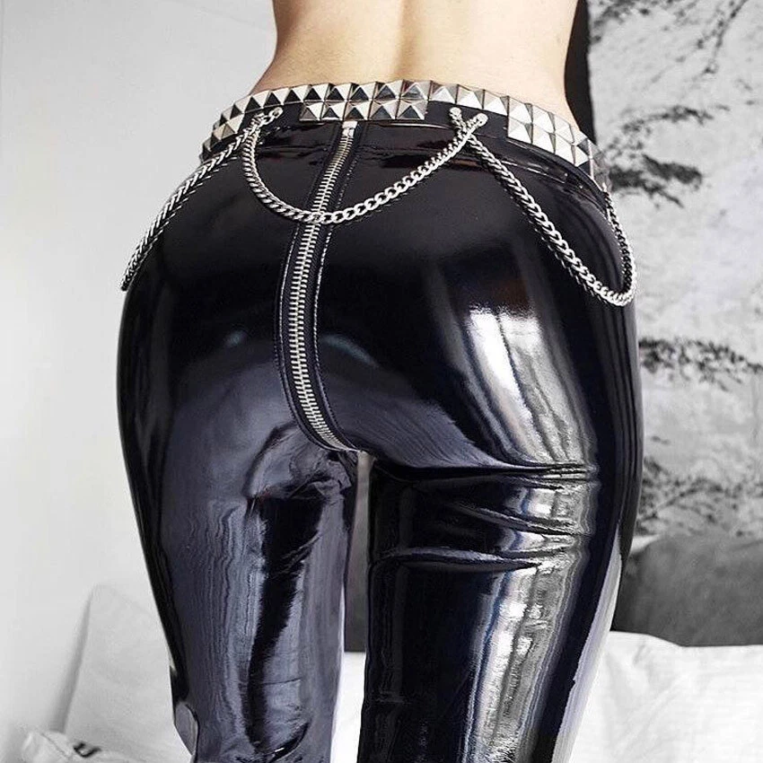 2020 Women Sexy Shiny PU leather Leggings with Back Zipper Push Up Pants  Latex