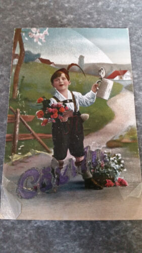  AK Kunstkarte geprägt Junge Bierkrug landschaft farblich Postkarte 11186 - Bild 1 von 2