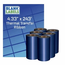 12 Rolls 4.33 x 243 Thermal Transfer Ribbon - Wax for Zebra 2844 TLP Eltron 243