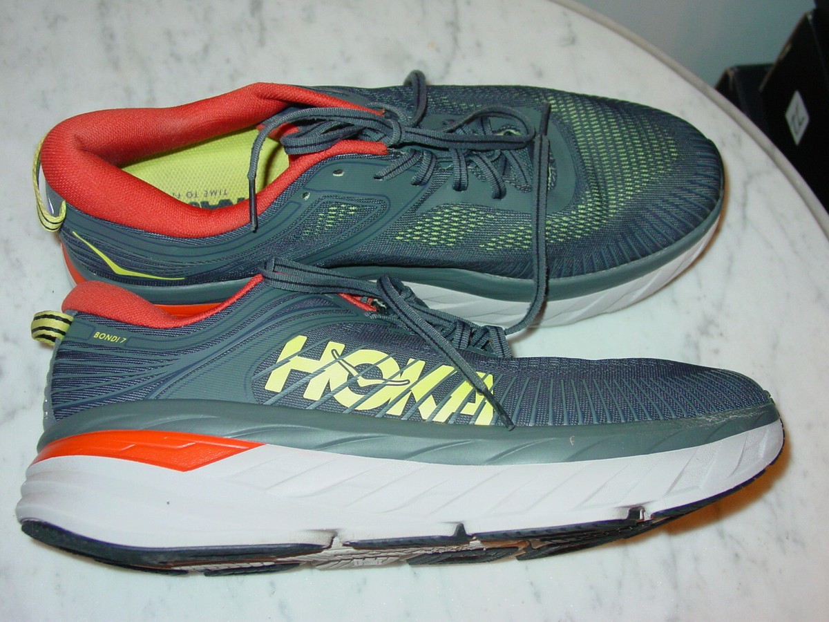 Hoka One One Bondi 7 Men\'s 11 Turbulence Chili Gray Red Max Cushion Running Shoe Hoka One One Men main image 4