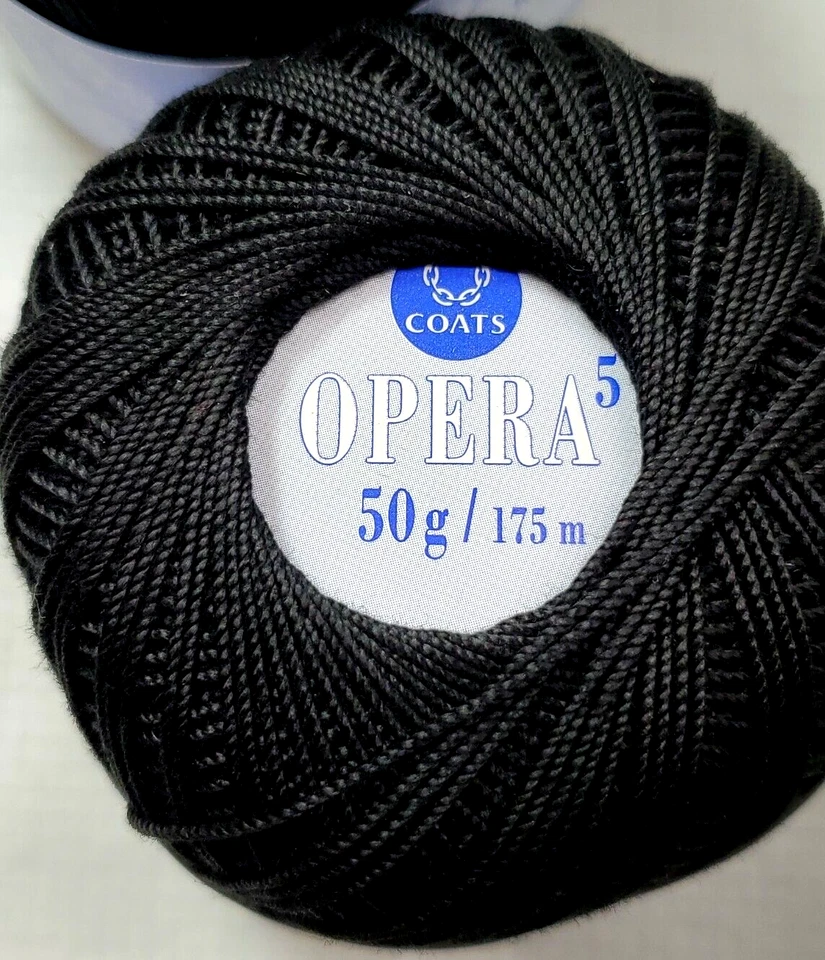 Lot of 2 Balls Coats Opera Crochet Thread #5 50 Grams Black 501 From Orig Box - Image 2 of 4