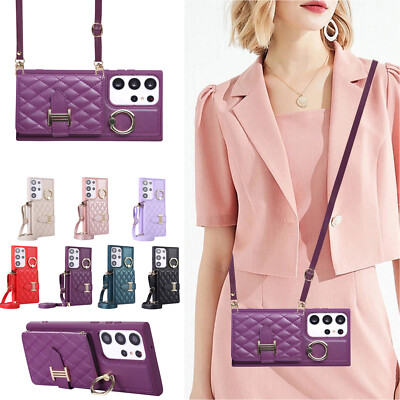 Fr Samsung Galaxy S23 Ultra S22 S21 S20 FE Crossbody Wallet Case with Ring Stand